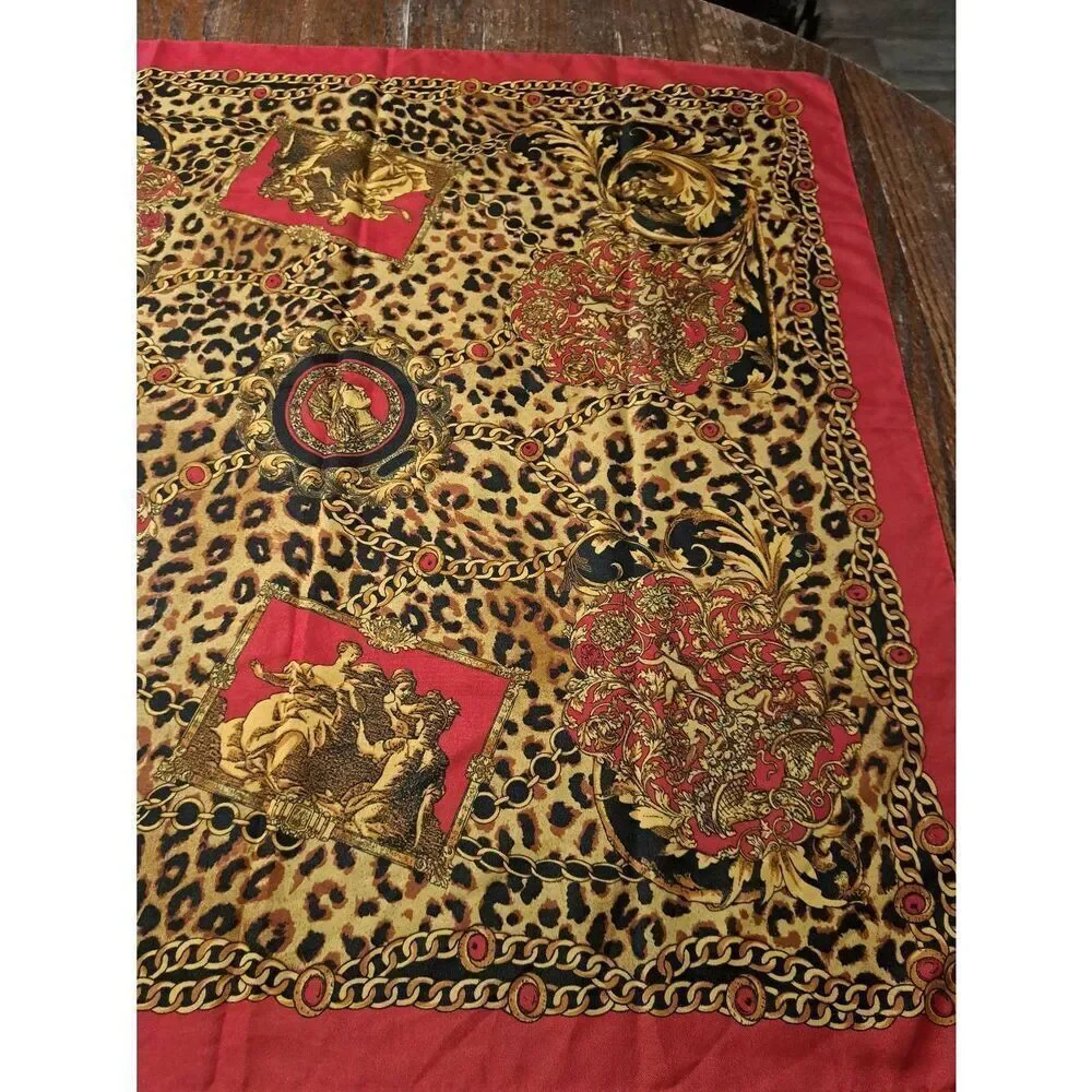 Vintage Berkshire Made in Italy womens scarf red gold brown black 30.5x30in